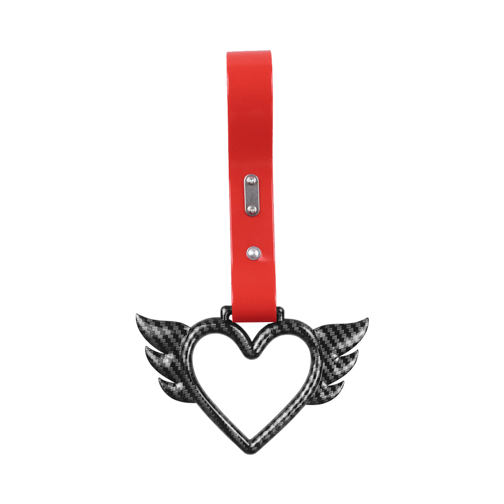 Brand New Angel Wing Heart Carbon Fiber JDM TSURIKAWA Ring Subway Train Bus Handle Red Strap Charm Drift