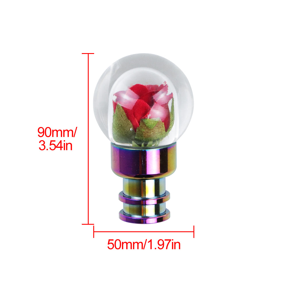 Brand New Universal Acrylic Clear Crystal Red Rose Flower Ball Gear Shift Knob Manual M8 M10 M12