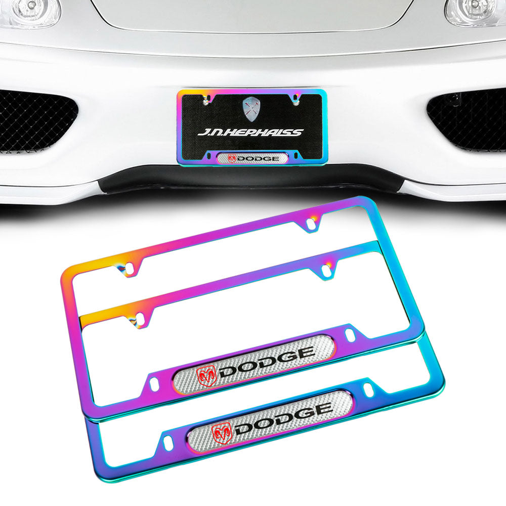 Brand New Universal 2PCS Dodge Neo Chrome Metal License Plate Frame