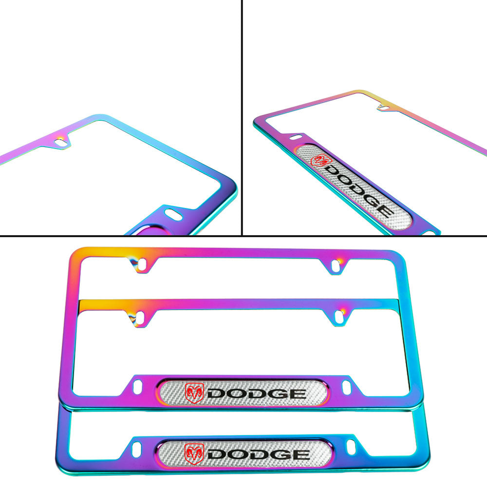 Brand New Universal 2PCS Dodge Neo Chrome Metal License Plate Frame