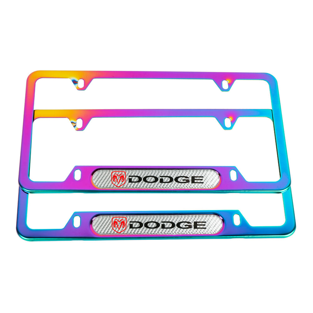 Brand New Universal 2PCS Dodge Neo Chrome Metal License Plate Frame