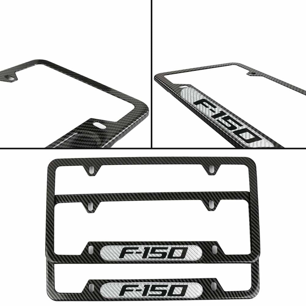 Brand New Universal 2PCS F-150 Carbon Fiber Look Metal License Plate Frame