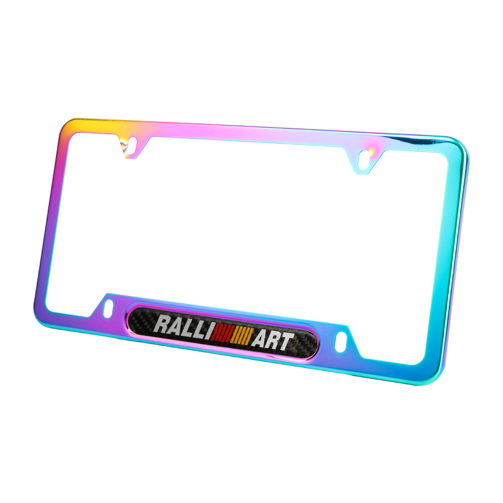 Brand New Universal 2PCS Ralliart Neo Chrome Metal License Plate Frame