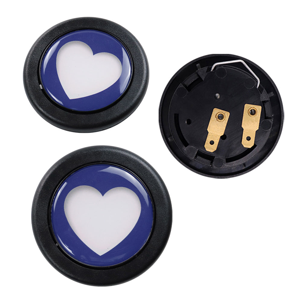 Brand New Universal Blue Heart Shape Car Horn Button Black Steering Wheel Center Cap