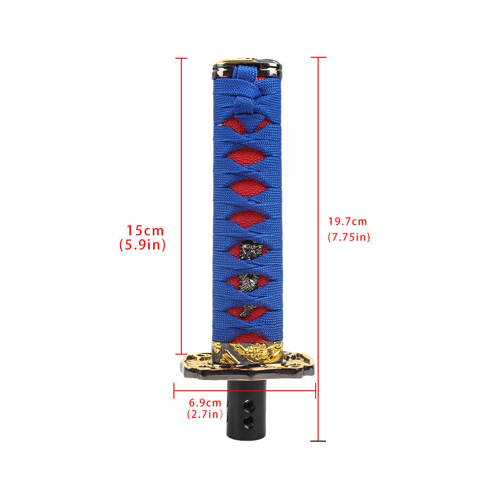 Brand New Universal 15CM Car Samurai Sword Blue/Red Automatic Gear Shift Knob Shifter Katana Metal