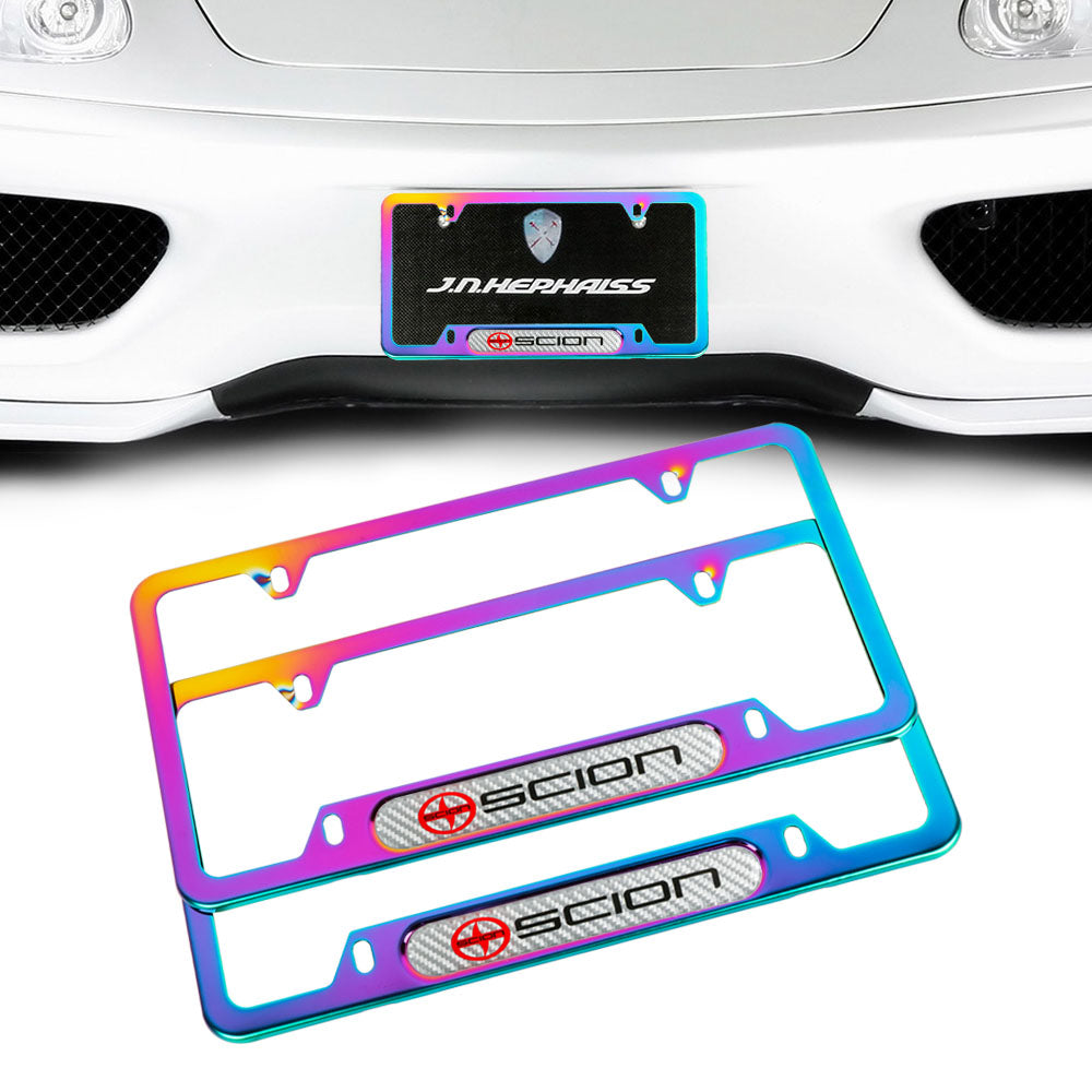 Brand New Universal 2PCS Scion Neo Chrome Metal License Plate Frame