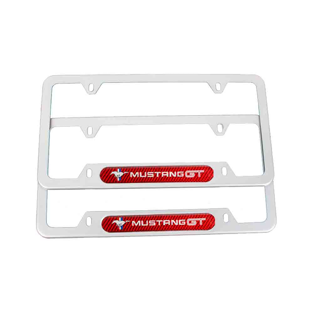 Brand New Universal 2PCS MUSTANG GT Silver Metal License Plate Frame