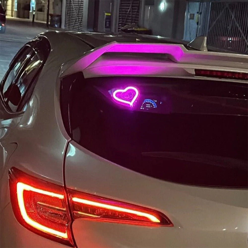 BRAND NEW UNIVERSAL LOVE HEART PURPLE LED Neon Flash Light Car Window Glow Electric Remote Control Lamp