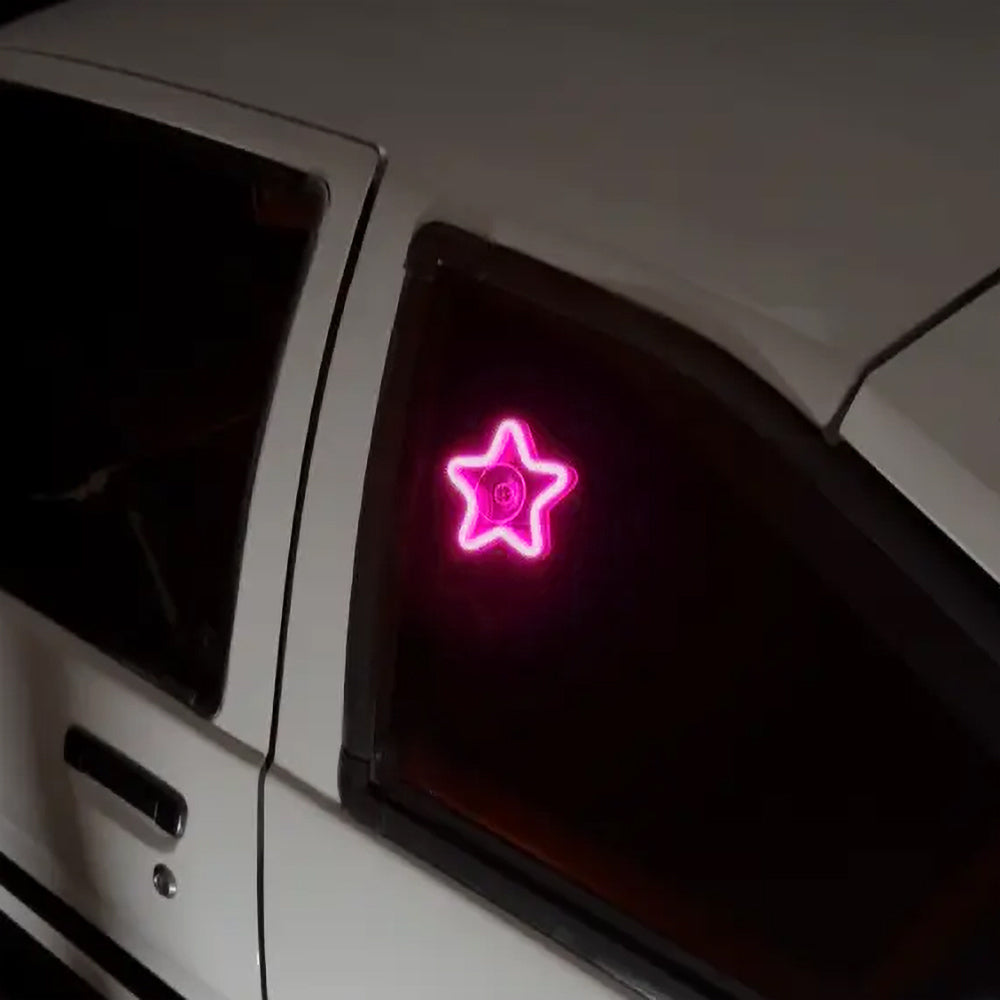 BRAND NEW UNIVERSAL STAR SHAPED PINK LED Neon Flash Light Car Window Glow Electric Remote Control Lamp