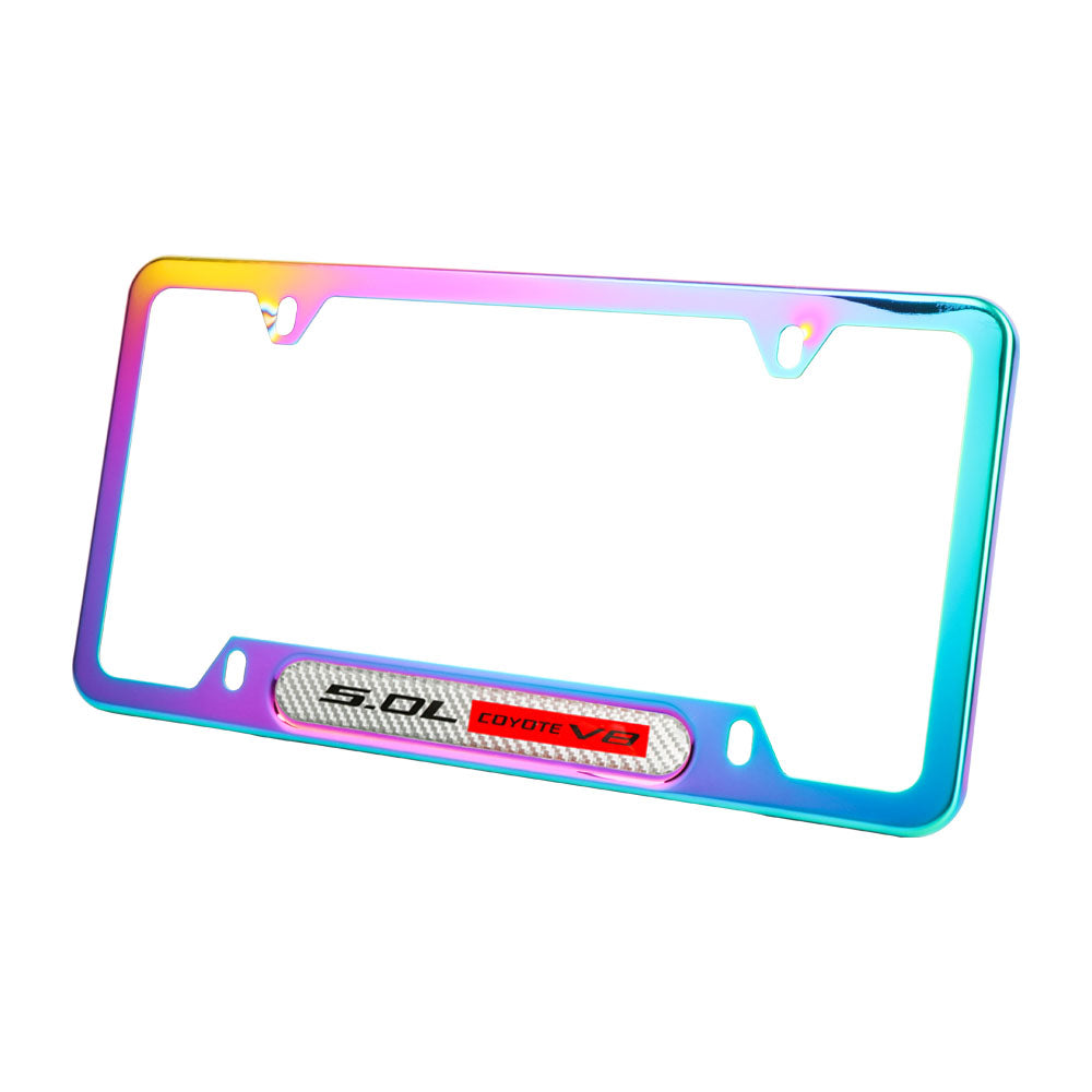 Brand New Universal 1PCS 5.0L COYOTE V8 Neo Chrome Metal License Plate Frame