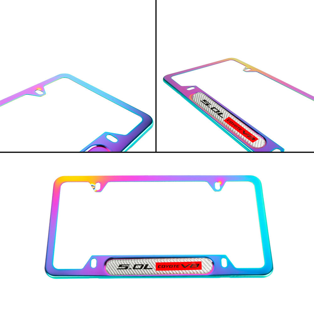 Brand New Universal 1PCS 5.0L COYOTE V8 Neo Chrome Metal License Plate Frame