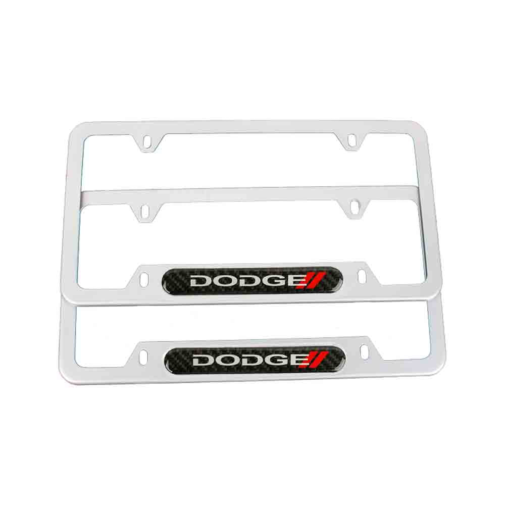 Brand New Universal 2PCS Dodge Silver Metal License Plate Frame