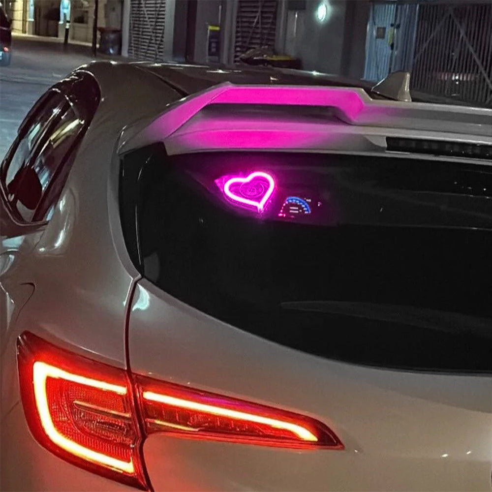 BRAND NEW UNIVERSAL LOVE HEART PINK LED Neon Flash Light Car Window Glow Electric Remote Control Lamp