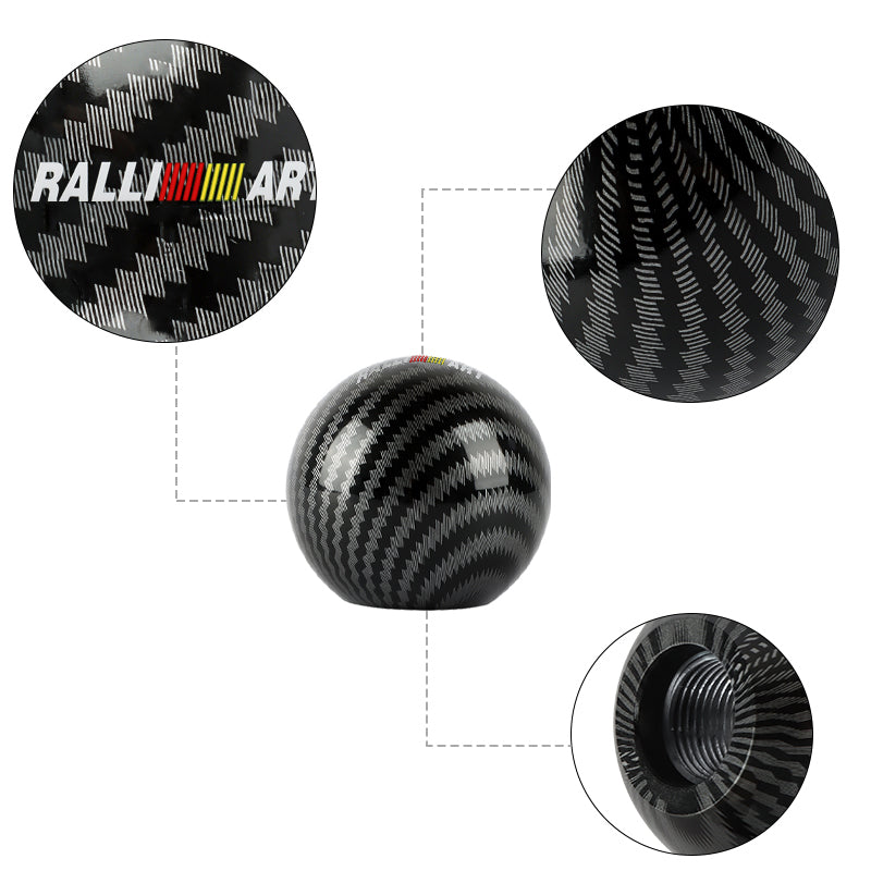 BRAND NEW UNIVERSAL RALLIART JDM Aluminum Carbon Fiber Style Round Ball Manual Gear Stick Shift Knob Universal M8 M10 M12