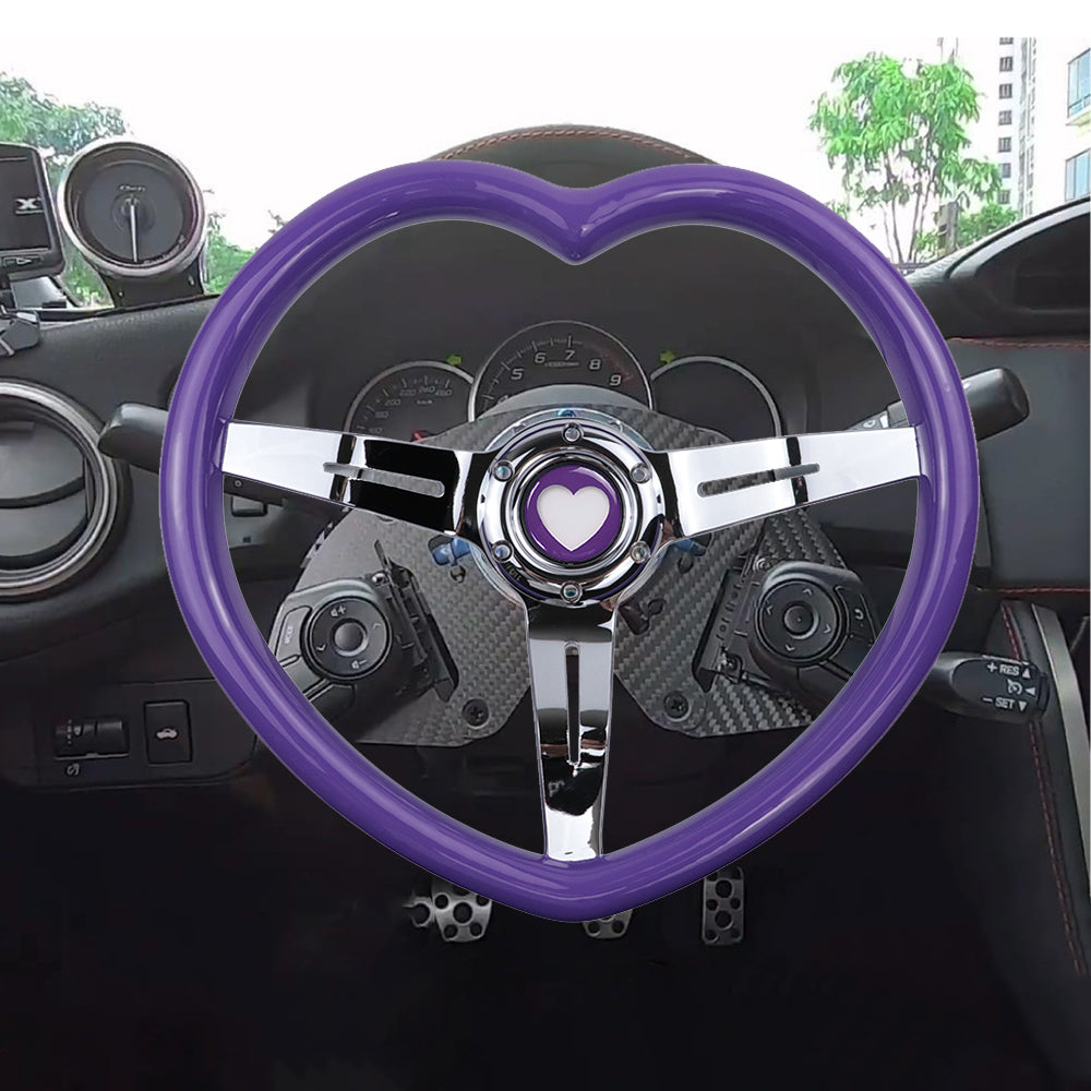 Brand New Universal Purple Heart Shape Car Horn Button Black Steering Wheel Center Cap