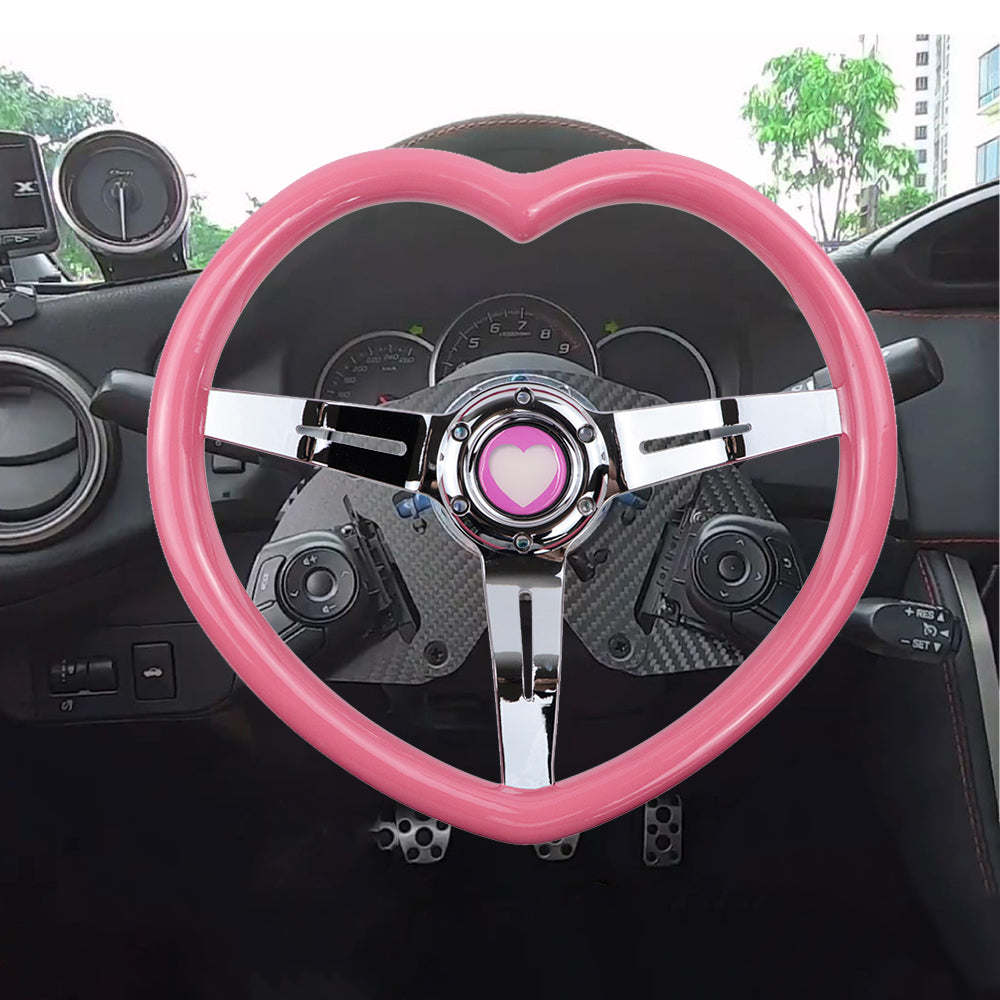 Brand New Universal Pink Heart Shape Car Horn Button Black Steering Wheel Center Cap