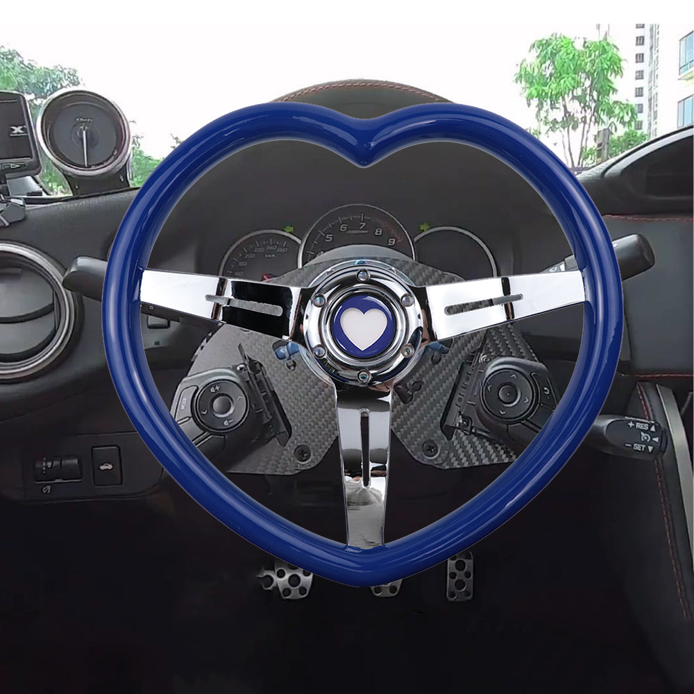 Brand New Universal Blue Heart Shape Car Horn Button Black Steering Wheel Center Cap