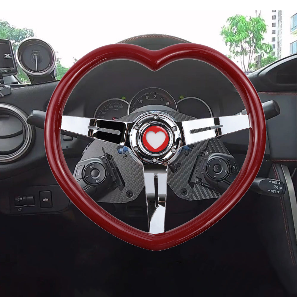 Brand New Universal Red Heart Shape Car Horn Button Black Steering Wheel Center Cap