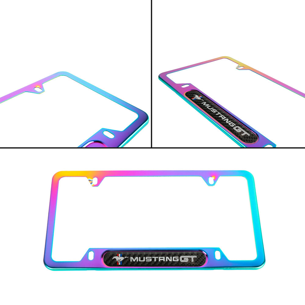 Brand New Universal 1PCS MUSTANG GT Neo Chrome Metal License Plate Frame