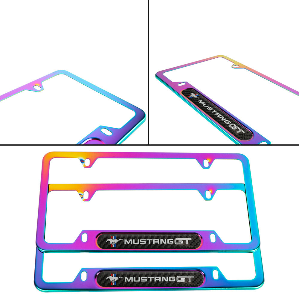 Brand New Universal 2PCS MUSTANG GT Neo Chrome Metal License Plate Frame