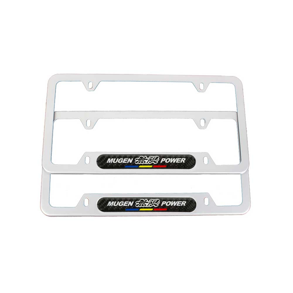 Brand New Universal 2PCS Mugen Power Silver Metal License Plate Frame