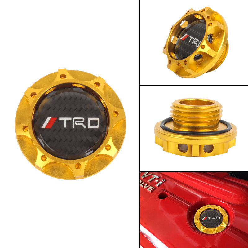 Brand New Toyota TRD Real Carbon Fiber Sticker ALUMNIUM Gold Billet Engine Oil FILLER Cap