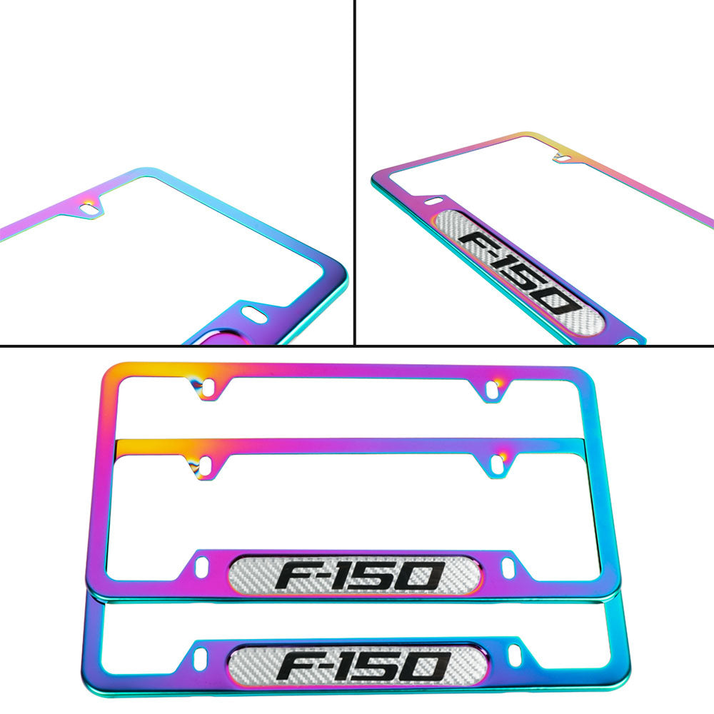 Brand New Universal 2PCS F-150 Neo Chrome Metal License Plate Frame