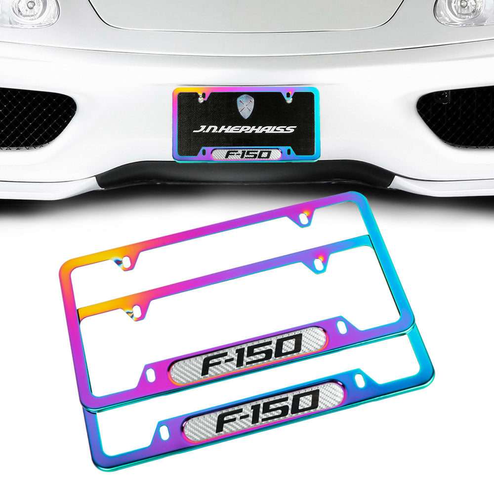 Brand New Universal 2PCS F-150 Neo Chrome Metal License Plate Frame