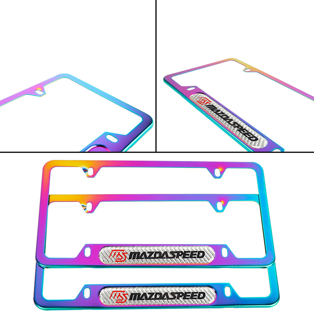 Brand New Universal 2PCS Mazdaspeed Neo Chrome Metal License Plate Frame