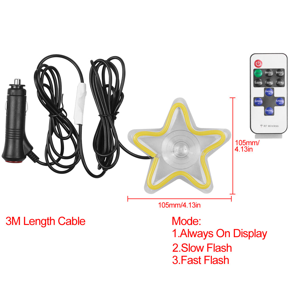 BRAND NEW UNIVERSAL STAR SHAPED YELLOW LED Neon Flash Light Car Window Glow Electric Remote Control Lamp