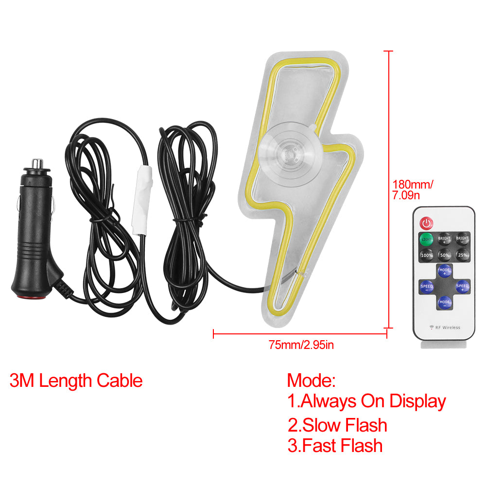 BRAND NEW UNIVERSAL LIGHTING SHAPED YELLOW LED Neon Flash Light Car Window Glow Electric Remote Control Lamp