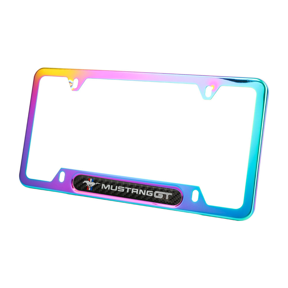 Brand New Universal 1PCS MUSTANG GT Neo Chrome Metal License Plate Frame