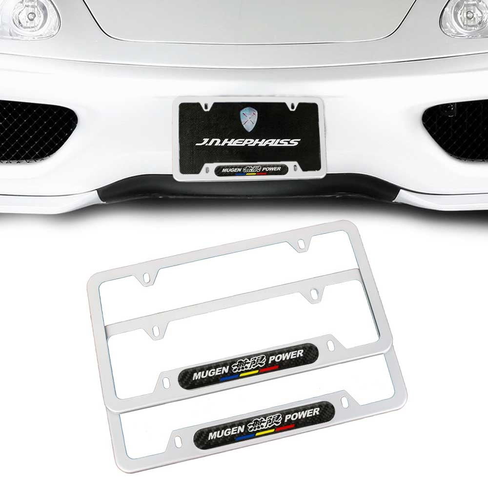 Brand New Universal 2PCS Mugen Power Silver Metal License Plate Frame