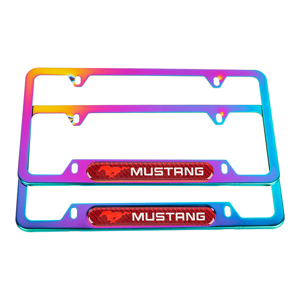 Brand New Universal 2PCS Mustang Neo Chrome Metal License Plate Frame