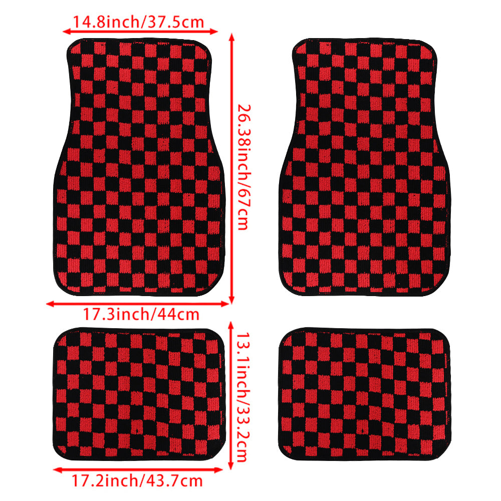 Brand New 4PCS UNIVERSAL CHECKERED Red Racing Fabric Car Floor Mats Interior Carpets