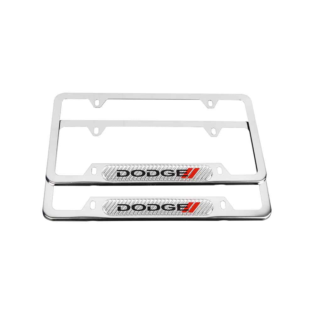 Brand New Universal 2PCS Dodge Chrome Metal License Plate Frame