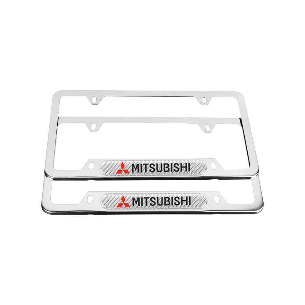 Brand New Universal 2PCS MITSUBISHI Chrome Metal License Plate Frame