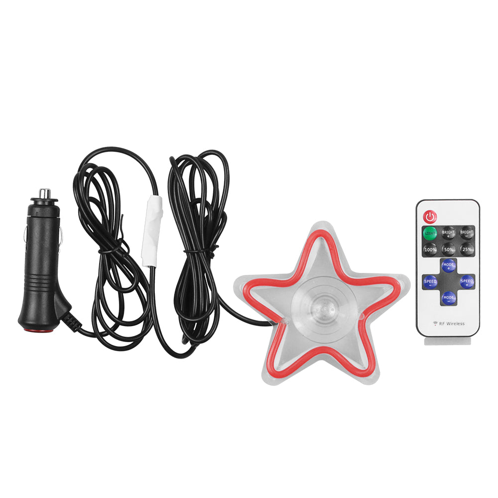 BRAND NEW UNIVERSAL STAR SHAPED RED LED Neon Flash Light Car Window Glow Electric Remote Control Lamp