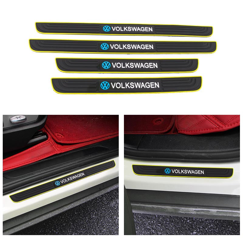 Brand New 4PCS Universal Volkswagen Yellow Rubber Car Door Scuff Sill Cover Panel Step Protector