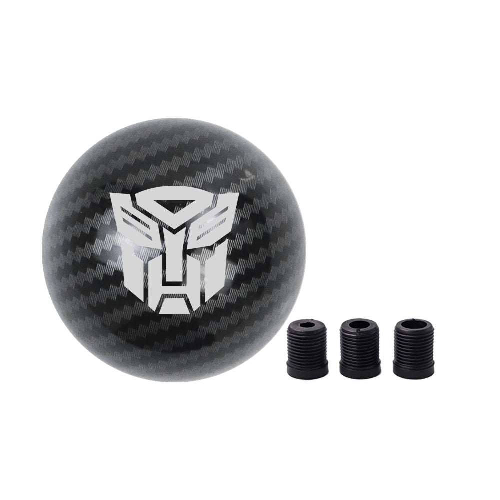 BRAND NEW UNIVERSAL JDM AUTOBOT TRANSFORMERS Aluminum Carbon Fiber Style Round Ball Manual Gear Stick Shift Knob M8 M10 M12