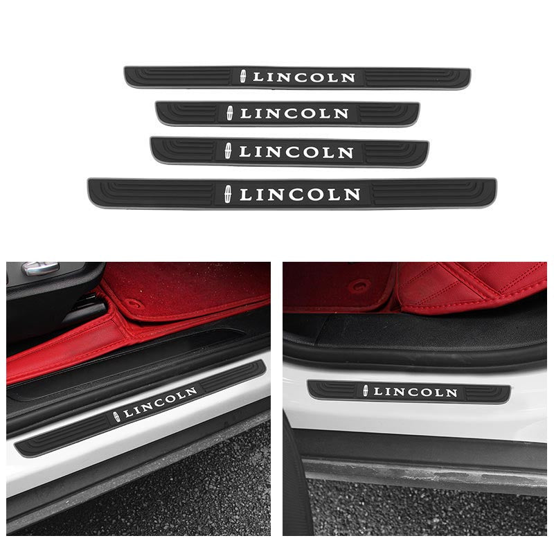 Brand New 4PCS Universal Lincoln Silver Rubber Car Door Scuff Sill Cover Panel Step Protector