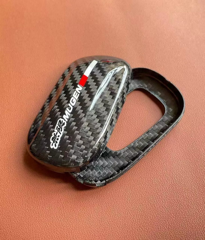 Brand New Mugen Black Real Carbon Fiber Key Fob Case Cover Shell Smart Keychain For 2022+ Honda Civic / Accord