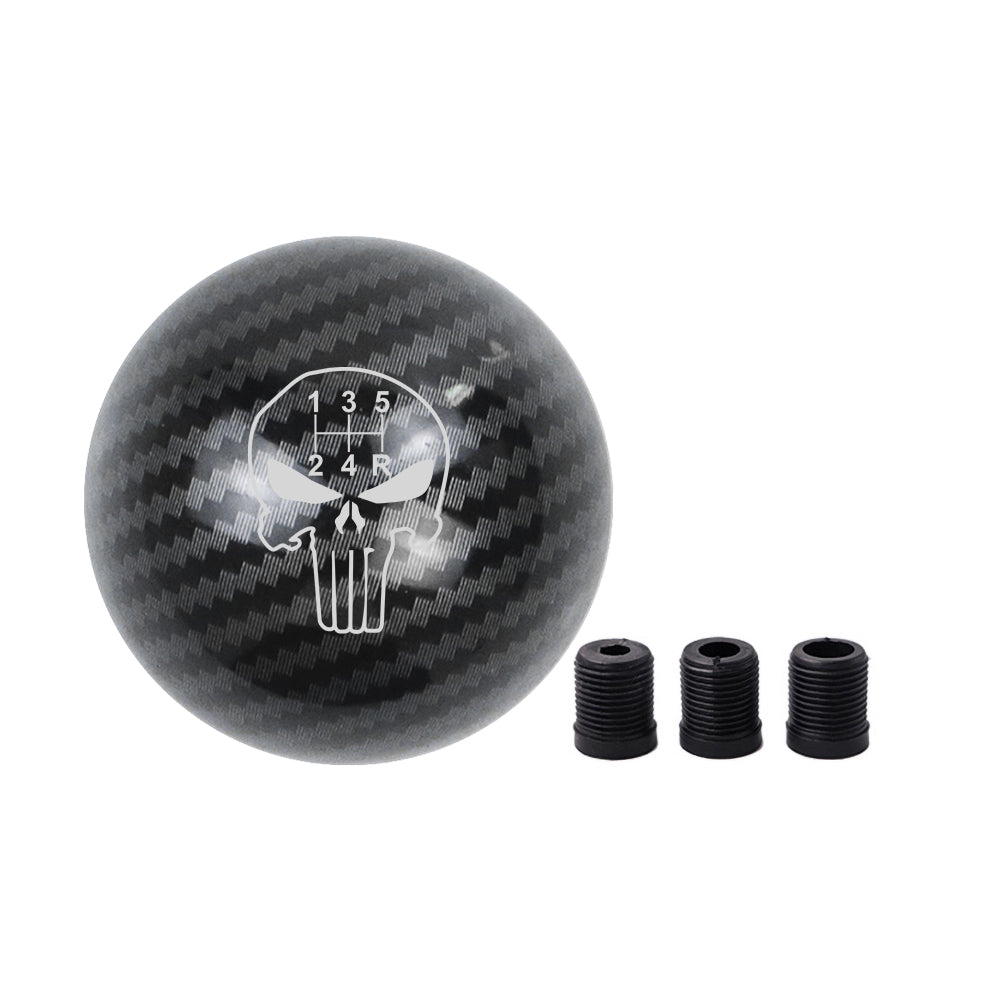 BRAND NEW UNIVERSAL JDM THE PUNISHER 5 SPEED Aluminum Carbon Fiber Style Round Ball Manual Gear Stick Shift Knob M8 M10 M12