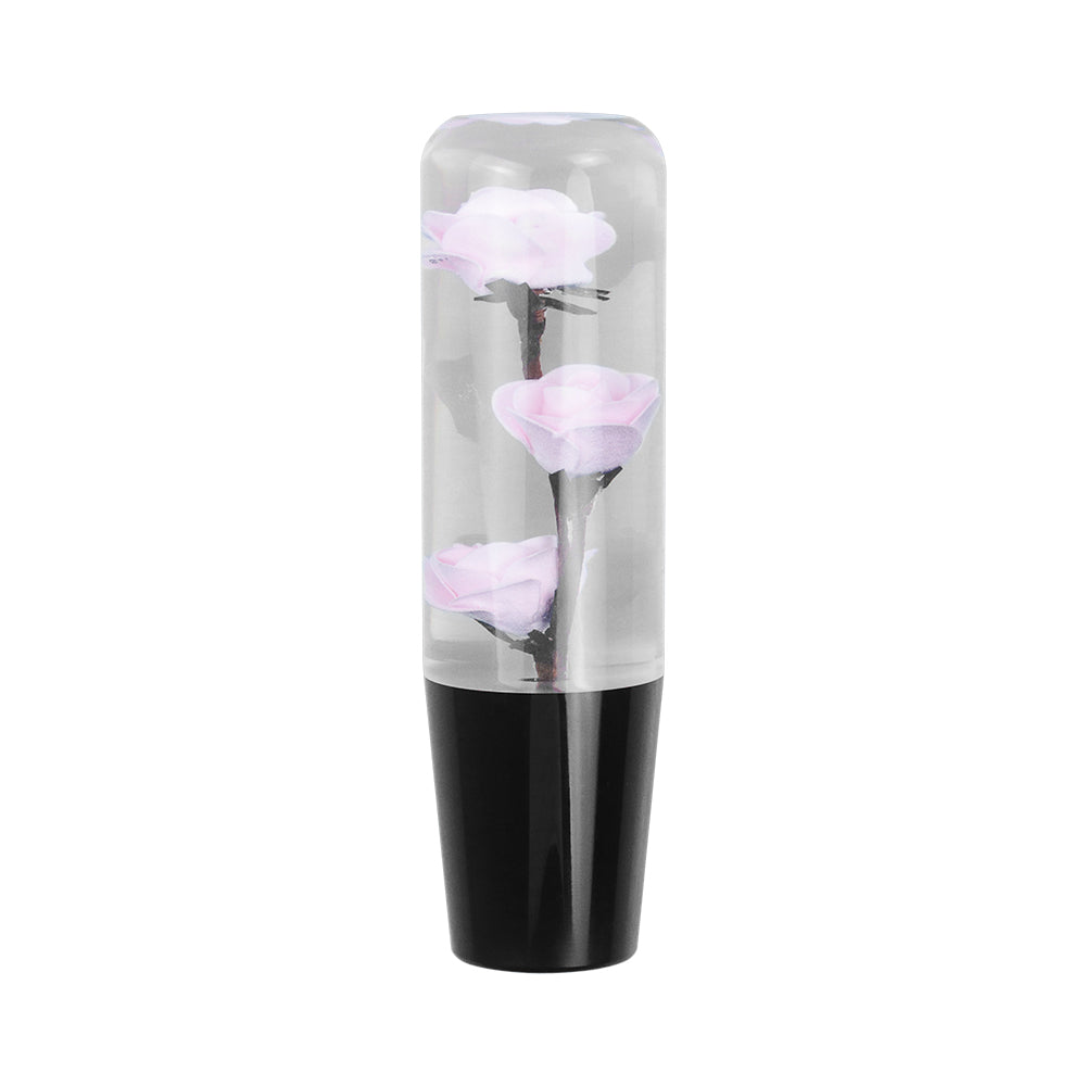 Brand New 1PCS Universal 15CM JDM Clear Pink Rose Flowers Manual Car Black Base Racing Stick Shift Knob M8 M10 M12