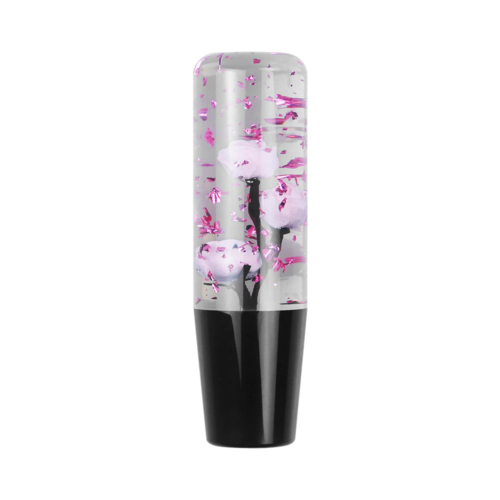 Brand New Universal 150mm Sakura Light Pink Glitter Rose Flowers Manual Car Gear Stick Shift Knob M8 M10 M12