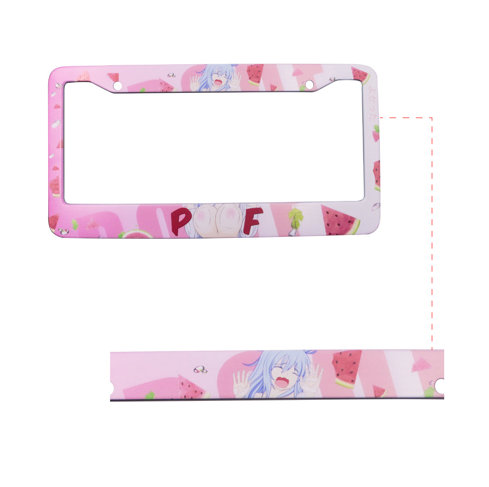 Brand New Universal 1PCS Anime Girl Poof Metal Pink License Plate Frame