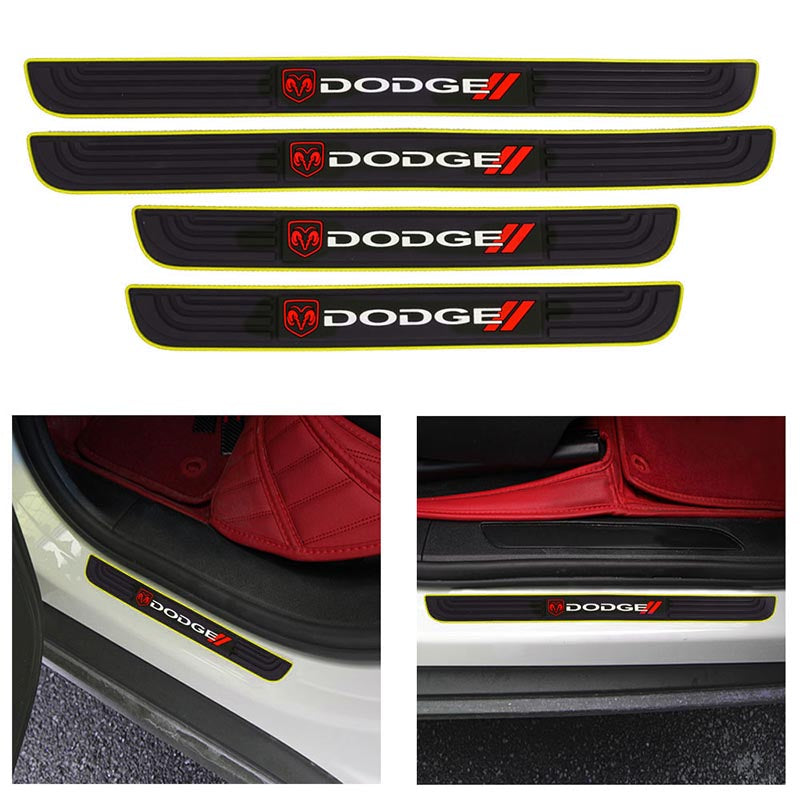 Brand New 4PCS Universal Dodge Yellow Rubber Car Door Scuff Sill Cover Panel Step Protector