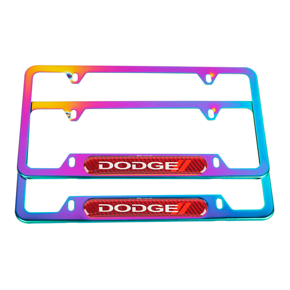 Brand New Universal 2PCS Dodge Neo Chrome Metal License Plate Frame