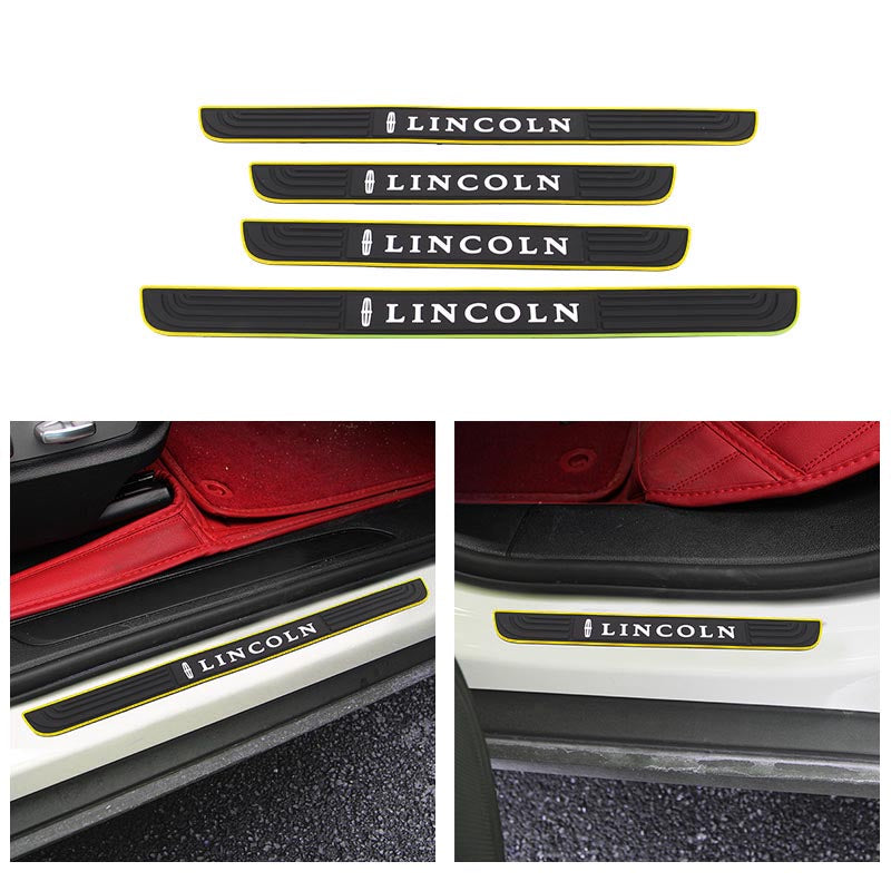 Brand New 4PCS Universal Lincoln Yellow Rubber Car Door Scuff Sill Cover Panel Step Protector