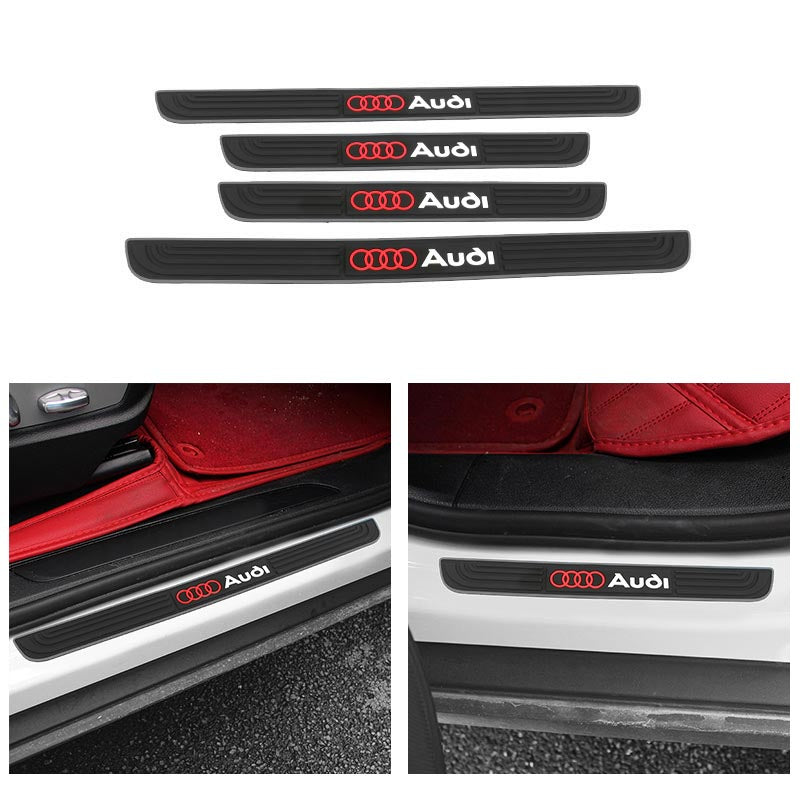 Brand New 4PCS Universal Audi Silver Rubber Car Door Scuff Sill Cover Panel Step Protector